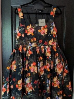 ASOS Black Floral Mini Skater Dress with Multicolor Blooms